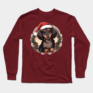 Dachshund Christmas Wreath Long Sleeve T-Shirt